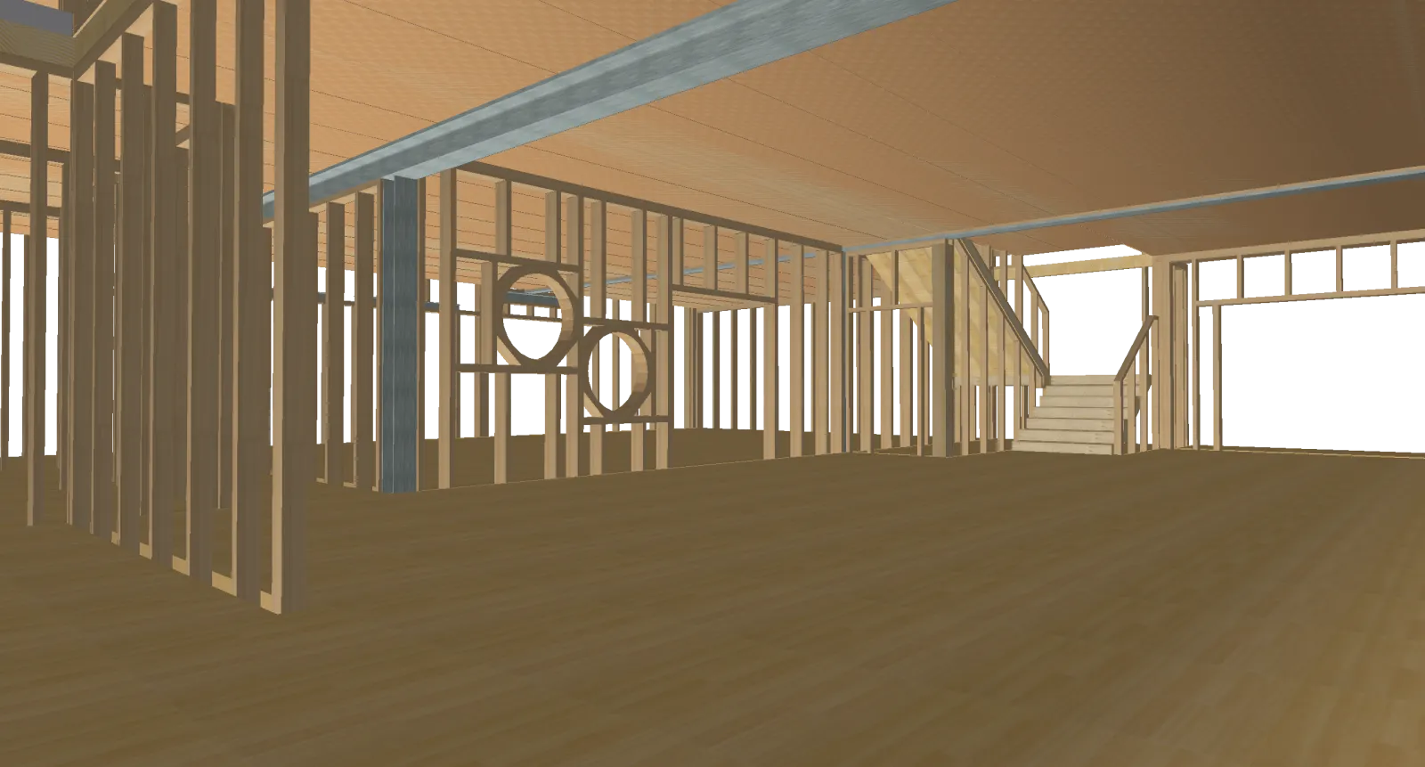 3D-Ansicht Foyer mit Treppe und runden Fenstern