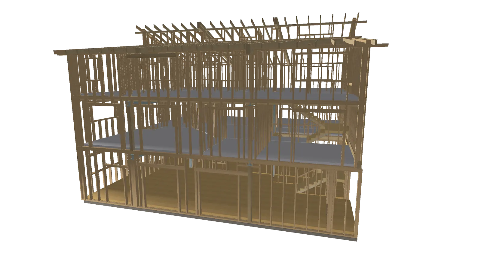 3D-Ansicht der Holzkonstruktion vom Hof